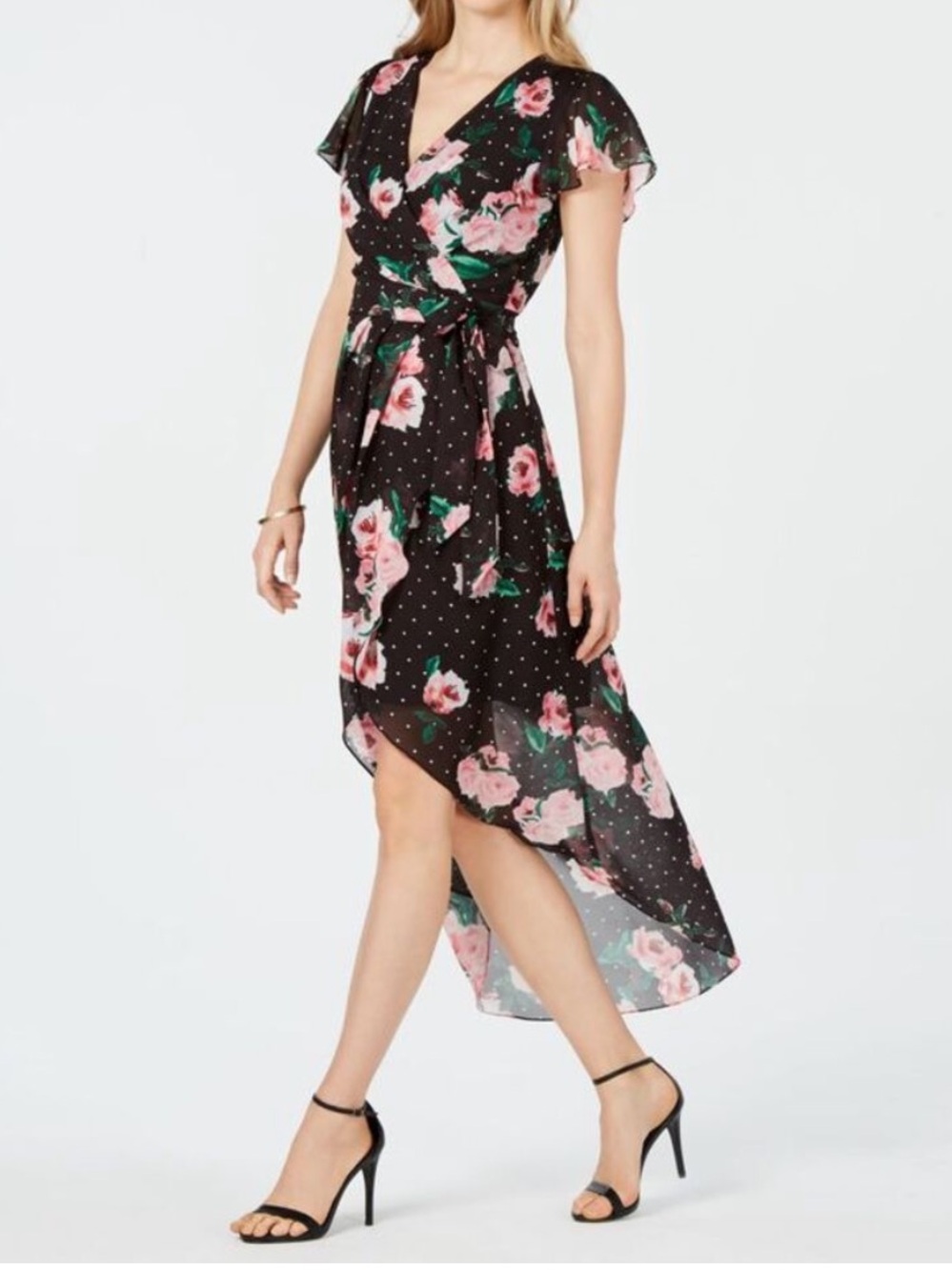 Julia Jordan Polka Dot Floral Wrap Midi Dress
